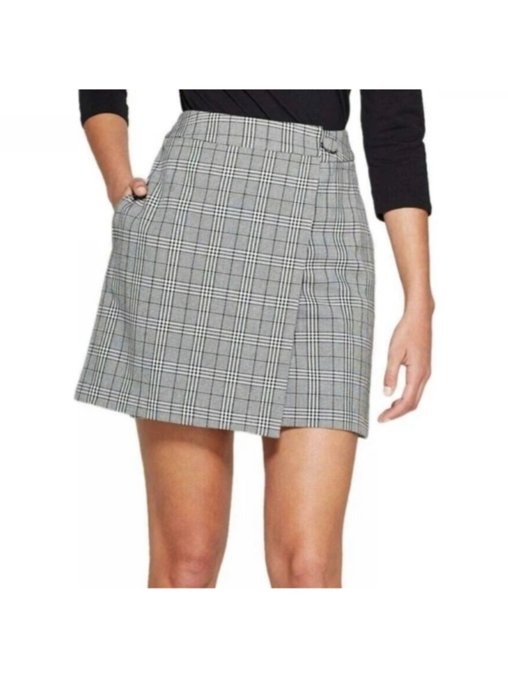 Women's A New Day Plaid Mini Skirt Size 8 Grey Black